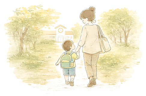 お子さまのお迎えを描いたイラスト